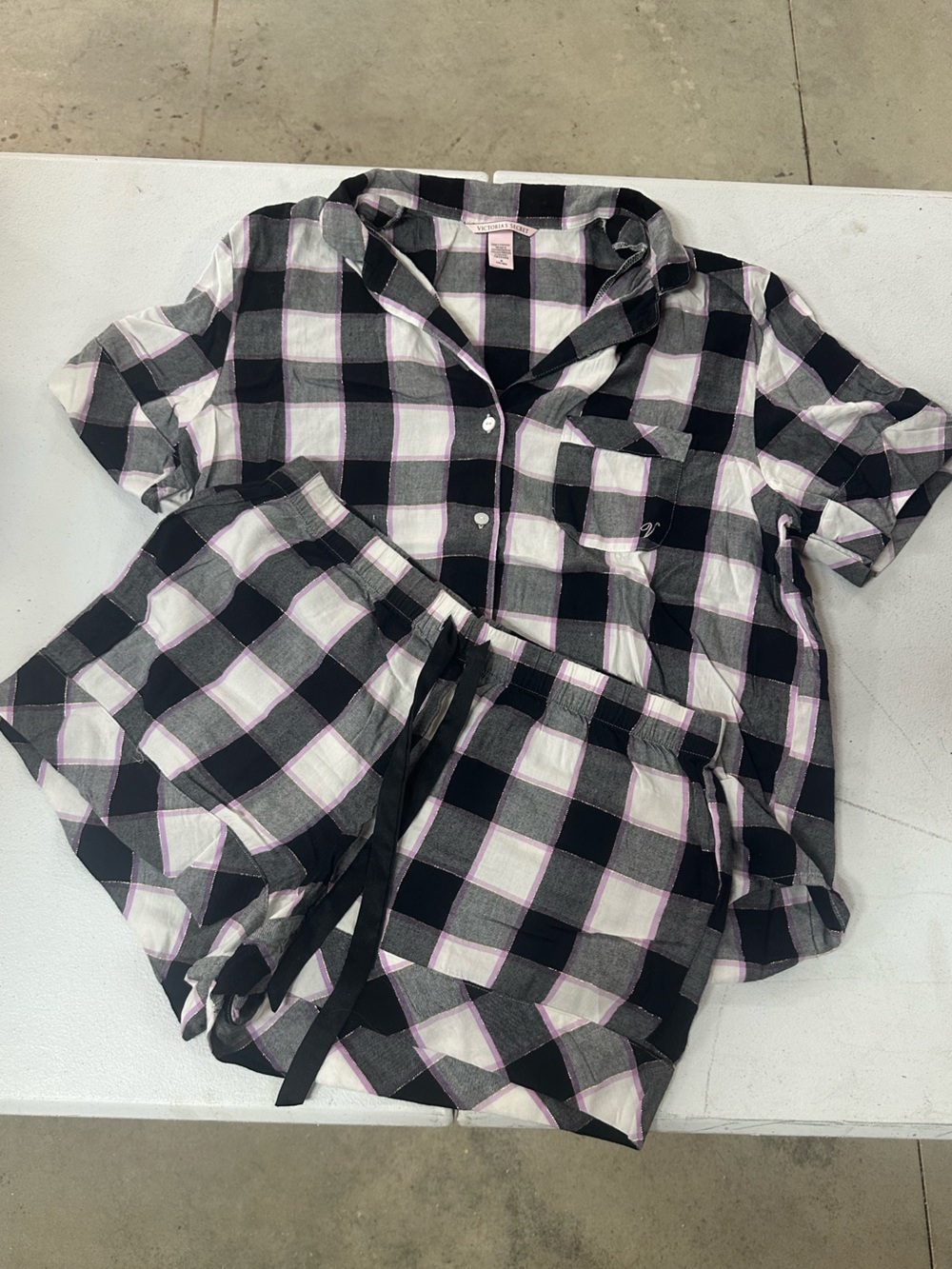 Victoria's Secret Black, White & Pink Plaid Short Pajama Set